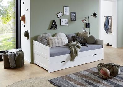 Einzelbett Bett Nina mit Schublade Buche massiv 90x200 cm Weiß