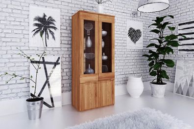 Vitrine Bento aus Kernbuche massiv 74x45x176 cm mit 4 Türen und Glas