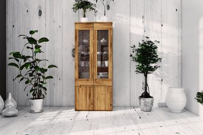 Vitrine Bento aus Wildeiche massiv 74x45x176 cm mit 4 Türen und Glas