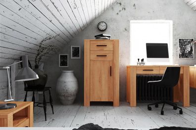 Kommode Lubic aus Kernbuche massiv 67x45x128 mit 1 Tür 2 Schubladen Holzbeinen