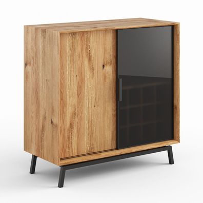 Highboard Loft Eichenholz Natur Schwarz mit Schiebetüren 101 x 45 x 101 cm