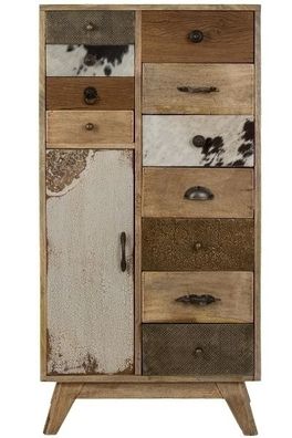 Kommode Neelu 55 x 30 x 110 cm Tannen-Holz Natur 1 Tür 11 Schubladen Frontdekor