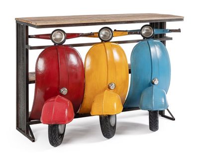 Hausbar Konsole Vespa 144 x 51 x 101 cm aus Mangoholz und Stahl Mehrfarbig