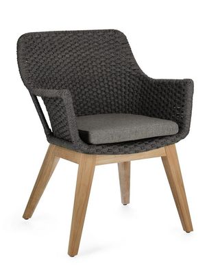 Gartenstuhl Allison 64x64x82cm Teak Geflecht aus Olefin Anthrazit inkl. Kissen