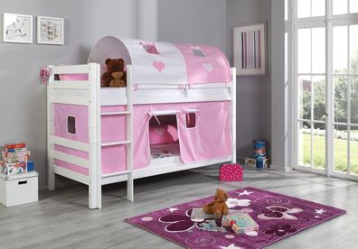 Etagenbett Benni Weiß Lackiert Buche Massiv 90x200 cm mit Rollrosten