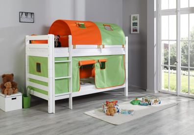 Etagenbett Benni Weiß Lackiert Buche Massiv 90x200 cm mit Rollrosten