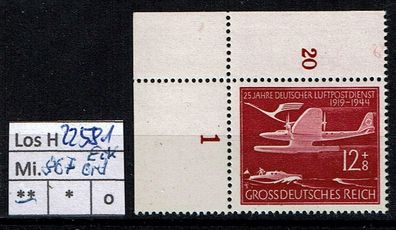 Los H22581: Deutsches Reich Mi. 867 * * Eckrand oben links