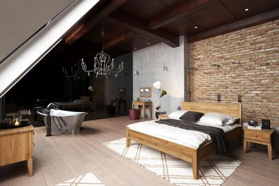 Bett Sydo 7 Sonderlänge 120x210 Kernbuche massiv mit Holzkopfteil und Holzbeinen