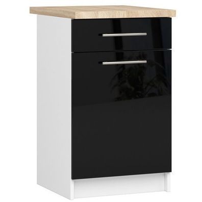 Küchenschrank AKORD OLIWIA modular S50 Weiß 50 cm Front Schwarz Hochglanz 50x85x46 cm