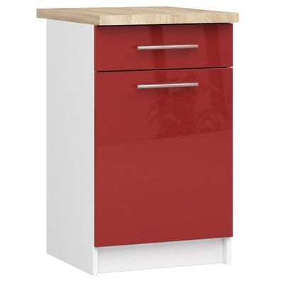 Küchenschrank AKORD OLIWIA modular S50 Weiß 50 cm Front Rot Glanz B50 x H85 x T46 cm