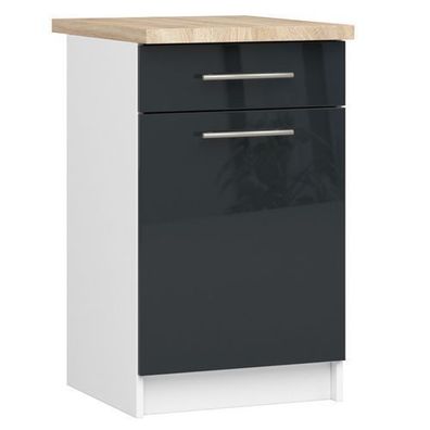 Küchenschrank AKORD OLIWIA modular S50 Weiß 50 cm Front Graphit Hochglanz 50x85x46 cm