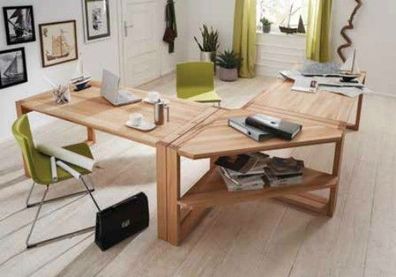 Eckschreibtisch Arcona mit 3 Schreibtischen aus massiver lackierter Kernbuche