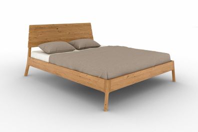 Bett Swig 1 Sonderlänge 140x220 Wildeiche massiv mit Holzkopfteil und Holzbeinen