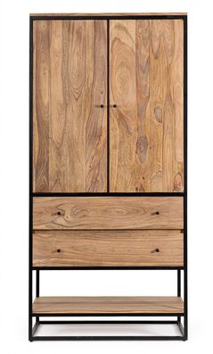 Schrank Nartan 90 x 45 x 190 cm Holz und Stahl Highboard Wohnzimmer Schlafzimmer