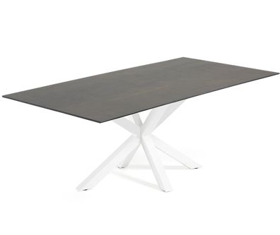 Tisch Argo 200 x 100 x 75 cm weißer Porzellan, weiße Stahlstruktur Esszimmer Neu