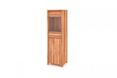 Vitrine Tinci aus Kernbuche massiv 55x45x180 mit 1 Glastür 1 Tür und Holzbeinen