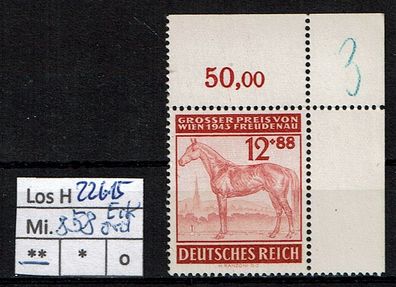 Los H22615: Deutsches Reich Mi. 858 * * Eckrand oben rechts