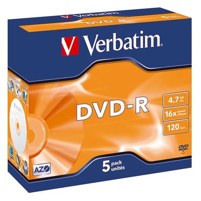 Verbatim DVD-R 43519 16x 47GB 120Min. Jewelcase 5 St./ Pack.