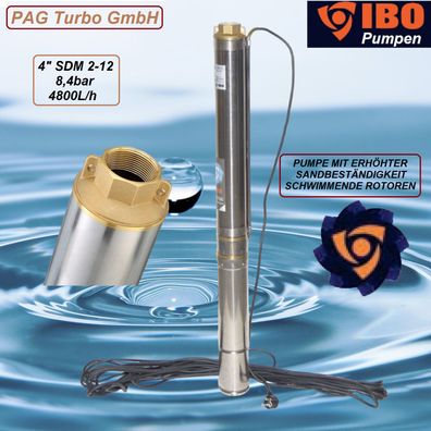 TOP - Tiefbrunnenpumpe 4" - 99mm - 4800 l/ h - 8,4bar sandresistent bis 5% IBO