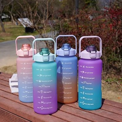 2 Liter Sportwasserflasche mit Zeitmakierungen für Sport, Outdoor, Zuhause
