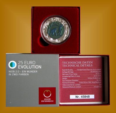25 EURO Niob Silber Gedenkmünze "Evolution " Österreich 2014