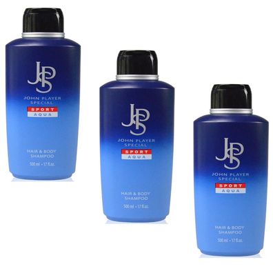 John Player Special SPORT AQUA Hair & Body Shampoo 3 x 500 ml Sparset