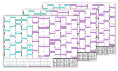 3x Schuljahreskalender DIN B1 2024/25 abwischbar glänzend 08/24 - 08/25 gerollt