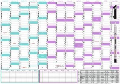 Schuljahreskalender DIN B1 2024/25 abwischbar Folienstift glänzend 08/24-08/25