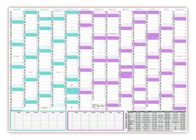 Schuljahreskalender DIN B1 2024/25 abwischbar glänzend 08/24 - 08/25 gerollt