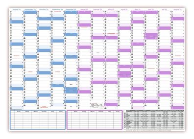 Schuljahreskalender DIN B1 2024/25 13 Monate August 2024 - August 2025 (gerollt)