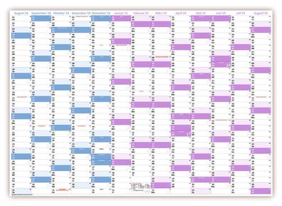 Schuljahreskalender DIN A1 2024/25 13 Monate August 2024-August 2025 gerollt