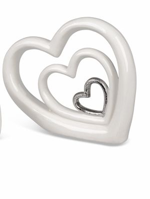 Porzellan Deko Herz 15cm weiss mit silber- Geschenke zur Hochzeit oder einfach nur so