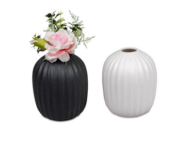 Formano 1 Stück Blumenvase Dekovase Vase aus Keramik schwarz oder weiss Vase 15cm - b