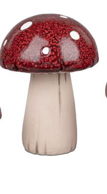 Deko-Pilz Fliegenpilz stehend 19cm Keramik rot mit weißen Punkten