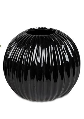 Formano Blumenvase Dekovase Vase aus Keramik Kugelvase 15cm klassik schwarz