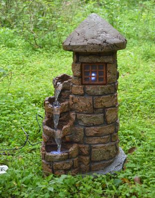 Brunnen Holz Stein Optik Wasserspiel Springbrunnen Kaskaden Dekobrunnen Garten