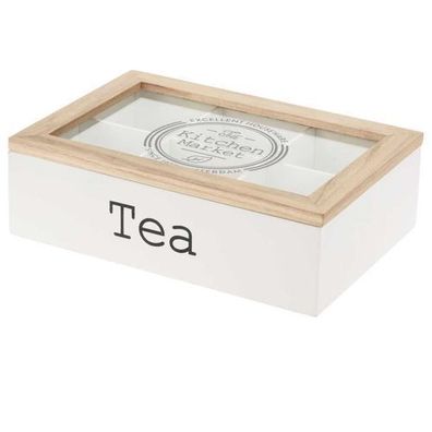 Teebox mit 6 Fächern Teedose Teekiste Teebeutelbox Holz Deko Tee Kiste weiß Deko Box