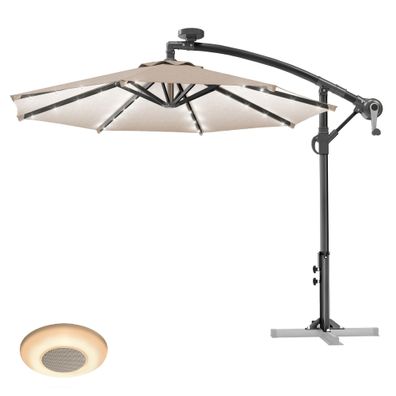 SUN LUCA | Sonnenschirm | Rund | Ø 300 cm | Taupe | LED | + Musikbox | Sonnenschirm,