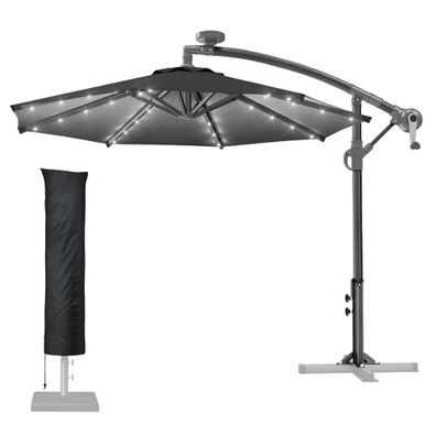 SUN LUCA | Sonnenschirm | Rund | Ø 300 cm | Schwarz | LED | + Hülle | Sonnenschirm, G