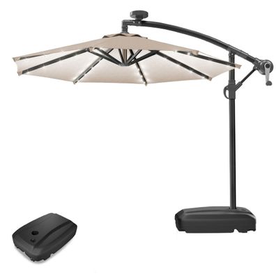 SUN LUCA | Sonnenschirm | Rund | Ø 300 cm | Taupe | LED | + Ständer | Sonnenschirm, G