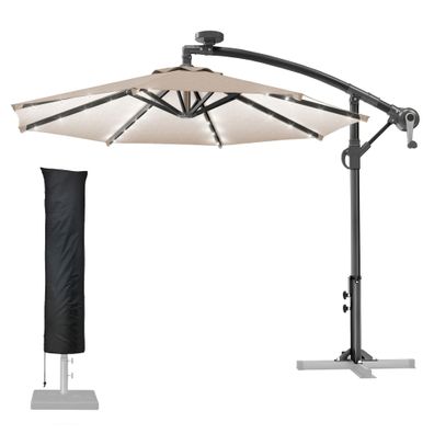 SUN LUCA | Sonnenschirm | Rund | Ø 300 cm | Taupe | LED | + Hülle | Sonnenschirm, Gar