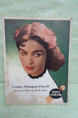 alter Henkel Schwarzkopf Poly Color Creme Shampoo Pappaufsteller Werbung Schild