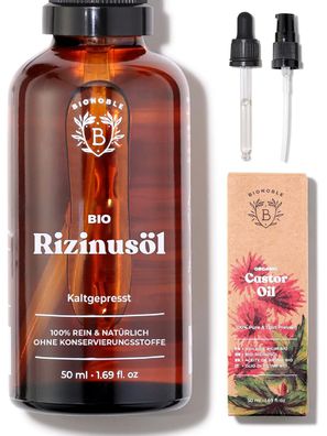 Bionoble Rizinusöl Bio 50Ml, 100% Rein Natürlich Und Kaltgepresst Wimpern, Haare