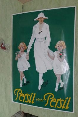älteres Emailleschild Henkel Persil bleibt Persil Mutter Zwillinge "weiße Dame"