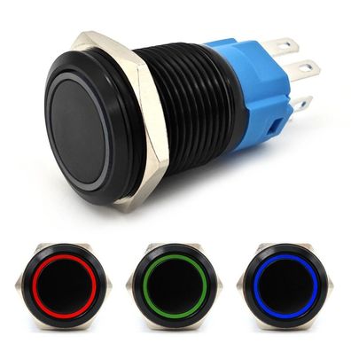 Ein/ Aus-Schalter, LED-Druckknopf 18mm RGB 3-in-1 schwarz + Sockel Off-Road