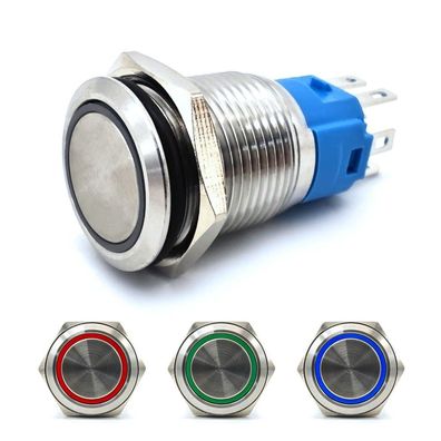 Ein/ Aus-Schalter, LED-Druckknopf 18mm RGB 3-in-1 Chrom + Sockel Off-Road