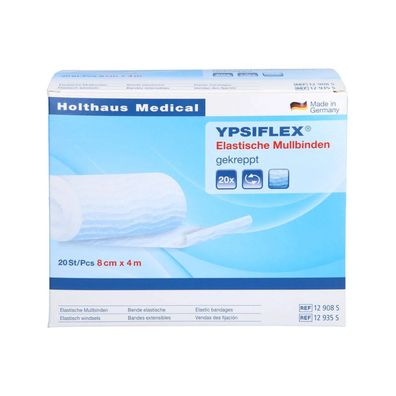 Holthaus Ypsiflex® Elastische Mullbinde 8 cm x 4 m - 20 Binden | Packung (20 Stück)