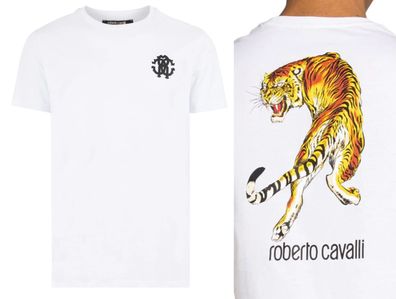 Roberto Cavalli Firenze TIGER LOGO PRINT LUXURY CREW NECK T-SHIRT SHIRT TOP 2XL