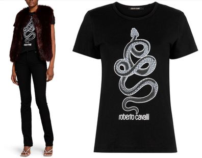 Roberto Cavalli Snake Print Monogram Cotton T-Shirt Top Lounge Iconic Shirt L