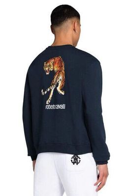 Roberto Cavalli Sweatshirt Sweatshirt RC Logo Tiger-Print Blau XL